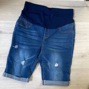 Shein Maternity Ripped Roll Hem Denim Shorts denim dark blue XL/12 New